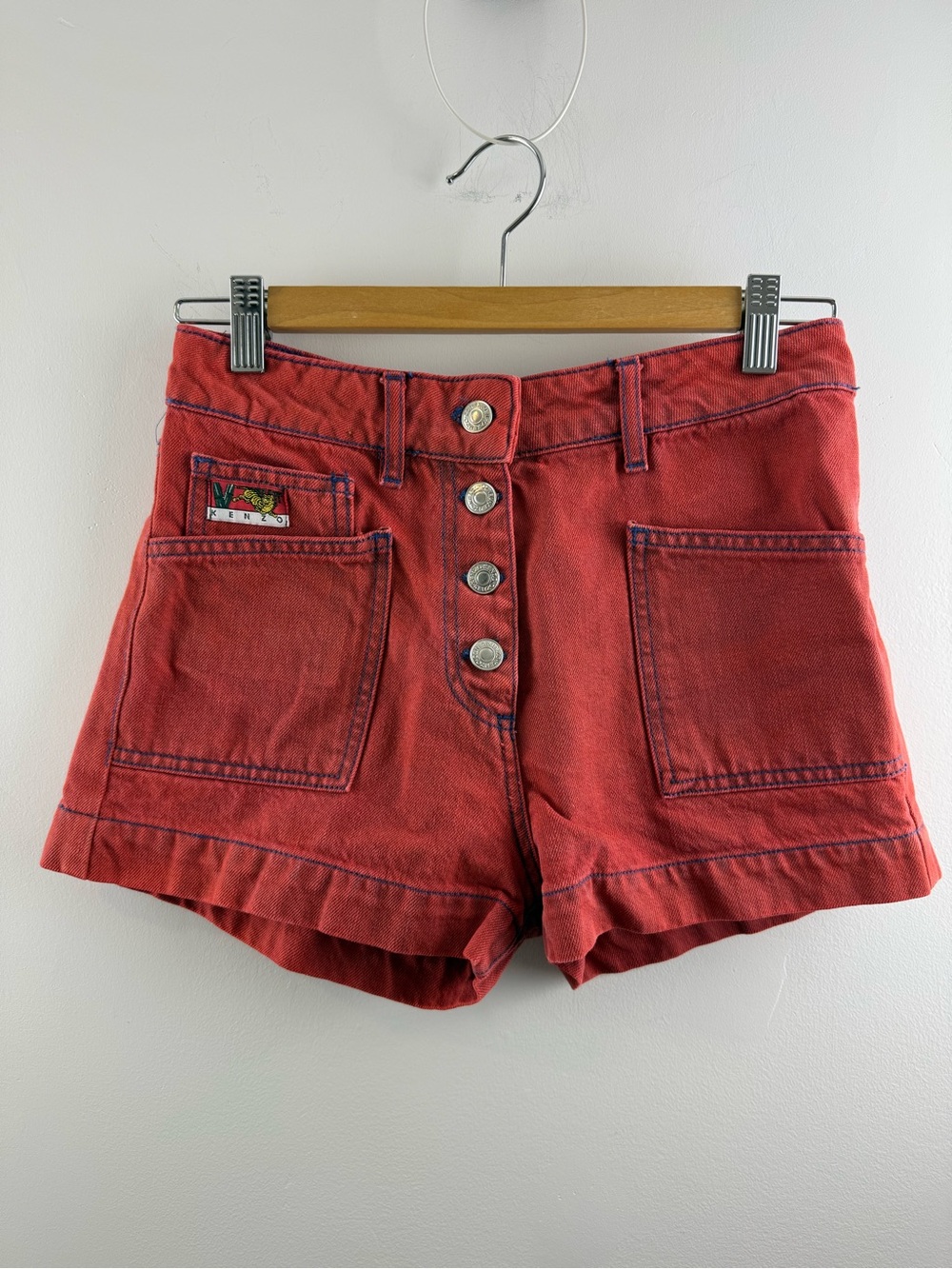 Kenzo Memento Collection 2 High Waisted Denim Shorts Rust Orange Size 36 XS 25